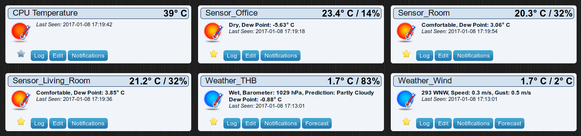 Domoticz Temperature Sensors